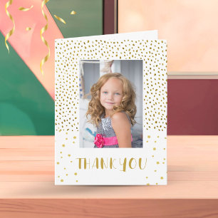 Guld Glitter Födelsedag Barn Tjej Foto Tack Kort