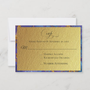 *~* Guld Glitter Foil Blue Abstrakt - Bröllop OSA Kort