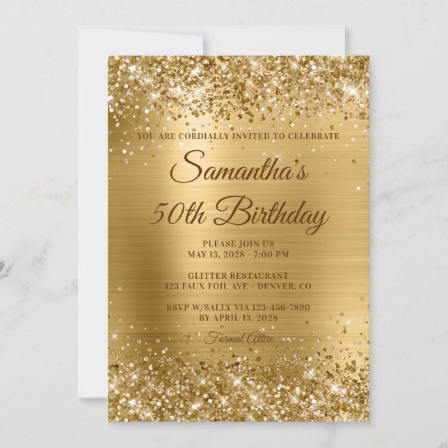 Guld Glitter Foil Golden Brown Text 50:e födelseda Inbjudningar (Framsida)