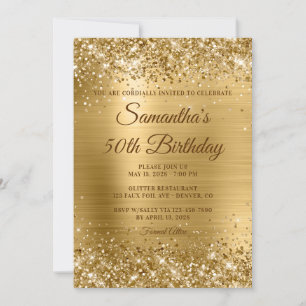Guld Glitter Foil Golden Brown Text 50:e födelseda Inbjudningar