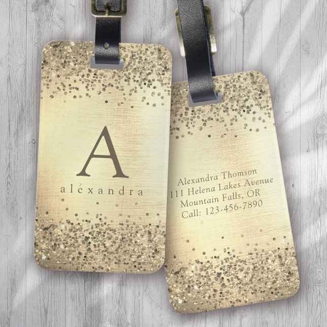 Guld Glitter Foil Monogram Bagagebricka (Skapare uppladdad)