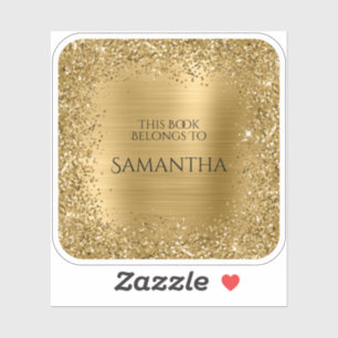Guld Glitter Folie Denna Bok Tillhör Fyrkant Klistermärken