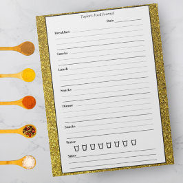 Guld Glitter Food Journal - Trendig Chic Meal Diar Anteckningsblock