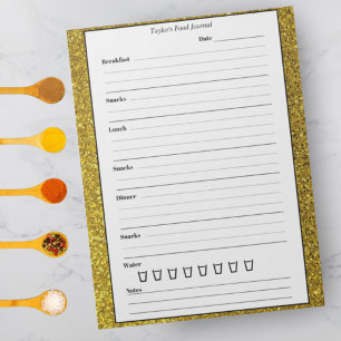Guld Glitter Food Journal - Trendig Chic Meal Diar Anteckningsblock