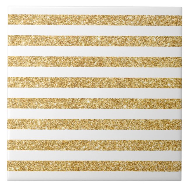 Guld- glitter för elegant Faux och vitrandmönster Kakelplatta (Framsidan)