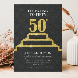 Guld Glitter Förhöjning Till Femtio 50-årsdag Inbjudningar