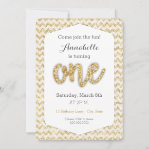 Guld Glitter första födelsedagskort Inbjudningar