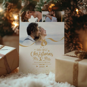 Guld Glitter Första jul Lodrät 3 Foto Julkort