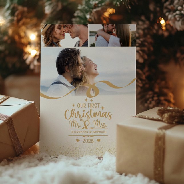 Guld Glitter Första jul Lodrät 3 Foto Julkort (Skapare uppladdad)