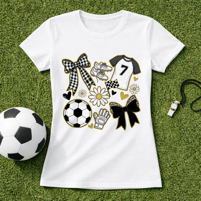 Guld Glitter Fotboll Spel Dag Tjej Stil T Shirt (Skapare uppladdad)