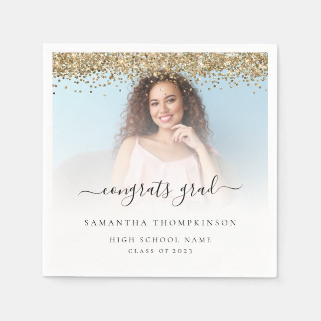 Guld Glitter Foto 2024 Gratulerara Studenten Pappersservett (Framsidan)