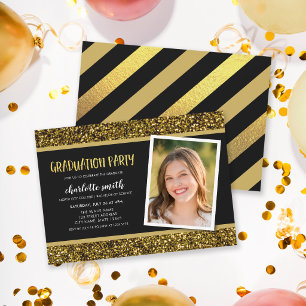 Guld Glitter Foto Examen Fests Inbjudan