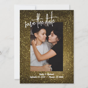 Guld Glitter Foto Spara Datumen - Bling Stil Datumet