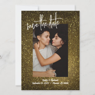 Guld Glitter Foto Spara Datumen - Bling Stil Datumet