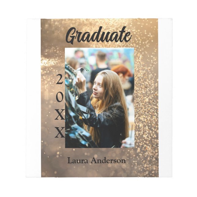Guld glitter fotot studenten Lägg till namn-klasst Anteckningsblock (Framsida)