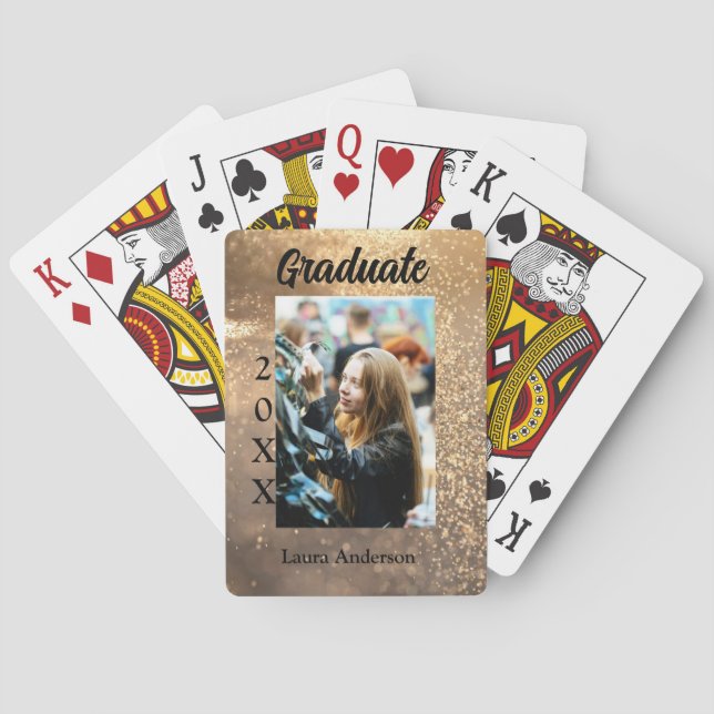 Guld glitter fotot studenten Lägg till namn-klasst Casinokort (Baksidan)