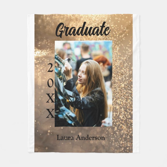 Guld glitter fotot studenten Lägg till namn-klasst Fleecefilt (Framsidan)