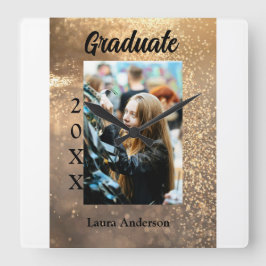 Guld glitter fotot studenten Lägg till namn-klasst Fyrkantig Klocka