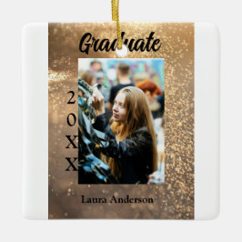 Guld glitter fotot studenten Lägg till namn-klasst Julgransprydnad Keramik