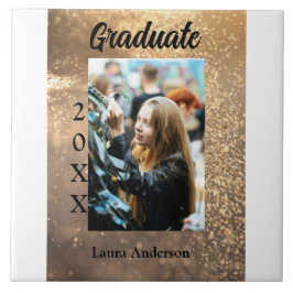 Guld glitter fotot studenten Lägg till namn-klasst Kakelplatta