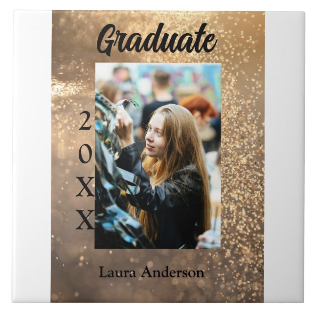 Guld glitter fotot studenten Lägg till namn-klasst Kakelplatta (Framsidan)