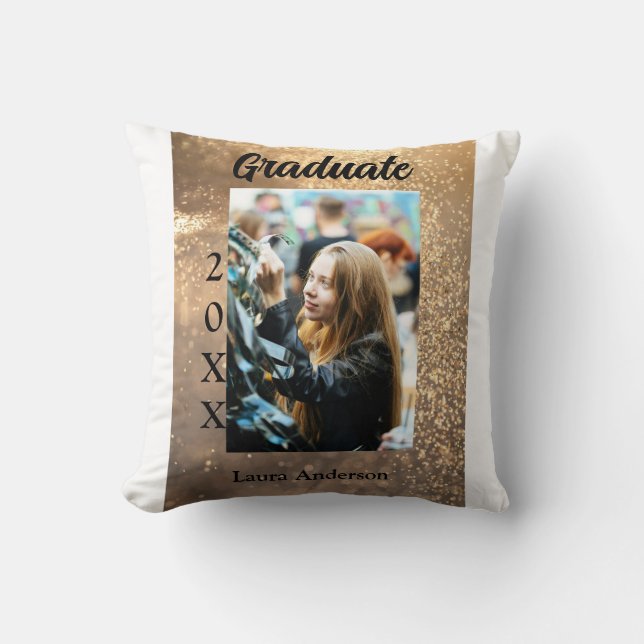 Guld glitter fotot studenten Lägg till namn-klasst Kudde (Framsida)
