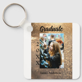 Guld glitter fotot studenten Lägg till namn-klasst Nyckelring