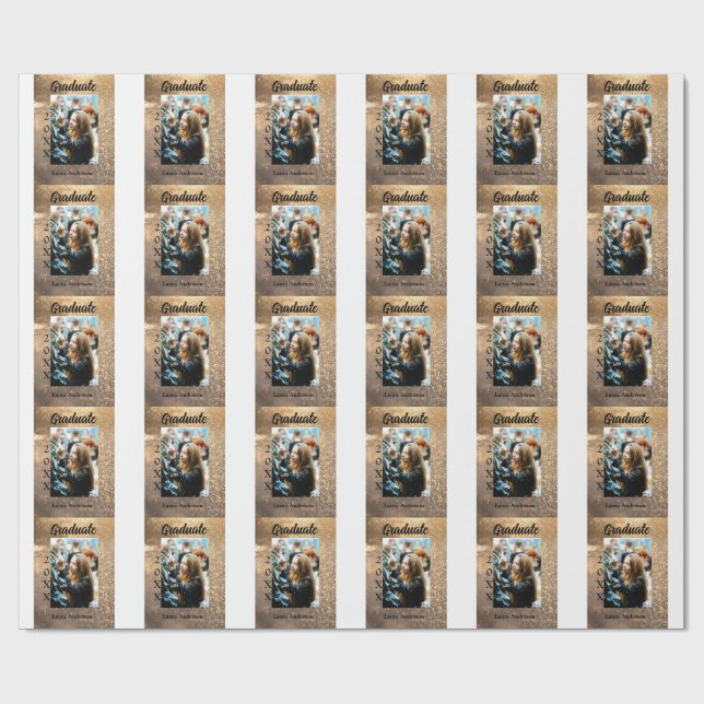 Guld glitter fotot studenten Lägg till namn-klasst Presentpapper (Platt)