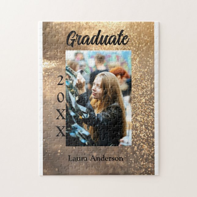 Guld glitter fotot studenten Lägg till namn-klasst Pussel (Vertikal)