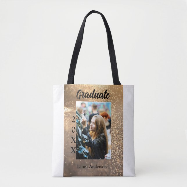 Guld glitter fotot studenten Lägg till namn-klasst Tygkasse (Framsida)