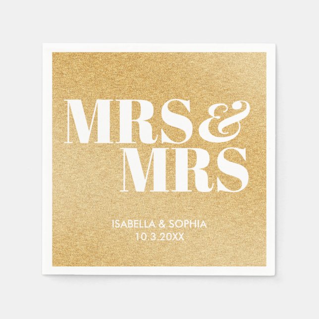 Guld Glitter, fru och fru Bride Personlig Bröllop Pappersservett (Framsidan)