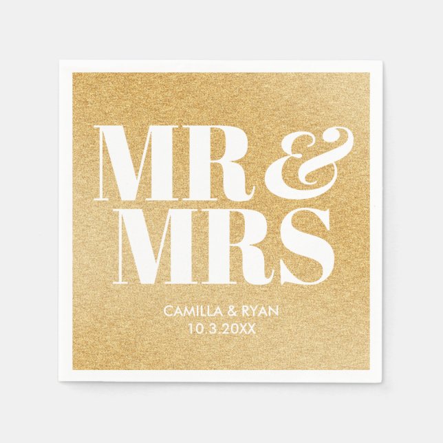 Guld Glitter, fru Personlig Bröllop Napkins Pappersservett (Framsidan)