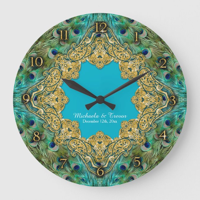 Guld- glitter gammala Hollywood Gatsby för art Stor Klocka (Framsida)