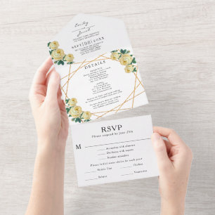 Guld Glitter Geo Gul Blommig Bröllop RSVP Foto