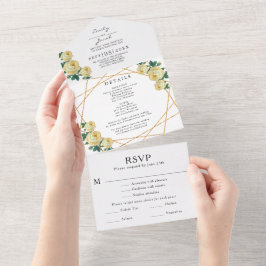 Guld Glitter Geo Gul Blommig Bröllopsdetalj RSVP
