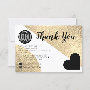 Guld Glitter Geo Heart Logotyp Customer Tack Kort