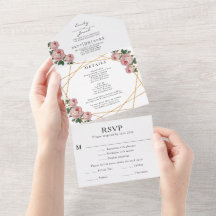 Guld Glitter Geo Rosa Blommig Bröllop RSVP Foto