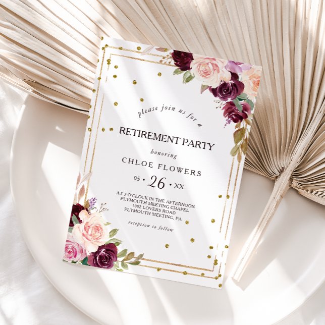 Guld Glitter Geometric Burgundy Pension Party Inbjudningar (Skapare uppladdad)