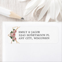 Guld Glitter Geometric Rosa Blommigt Bröllop Adres