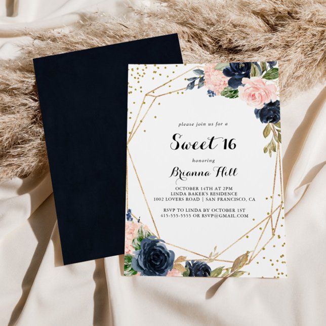 Guld Glitter Geometric Sweet 16 Födelsedagsfest Inbjudningar (Skapare uppladdad)