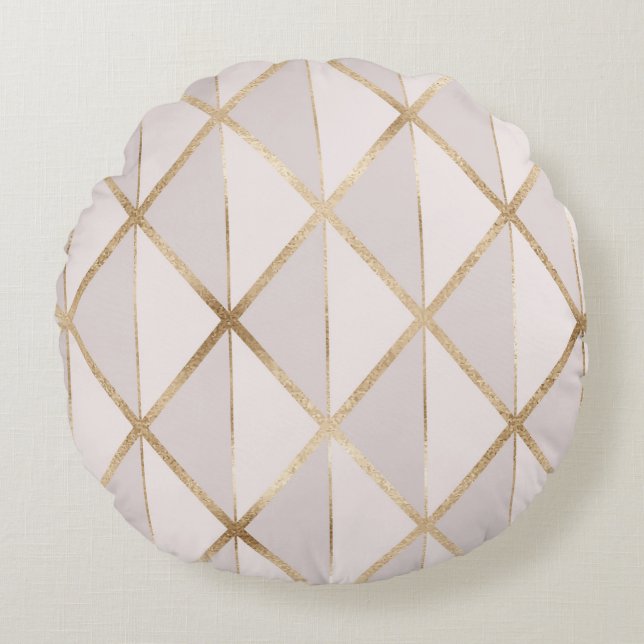 Guld glitter, geometrisk rhombus mönster. rund kudde (Framsidan)