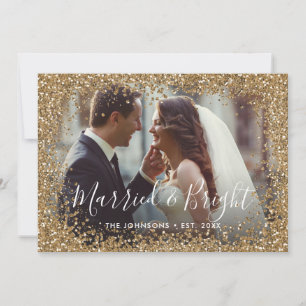Guld Glitter, gift och ljusfoto Ram Julkort