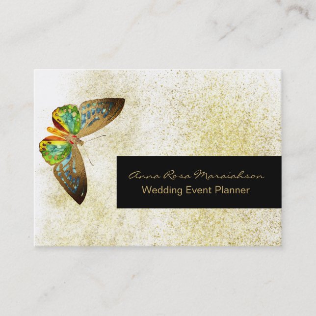 *~* Guld Glitter Gilded Butterfly Chic Girly White Visitkort (Framsida)