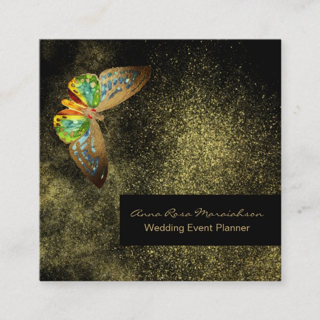 *~* Guld Glitter Gilded Butterfly Girly Chic Black Fyrkantigt Visitkort (Framsida)