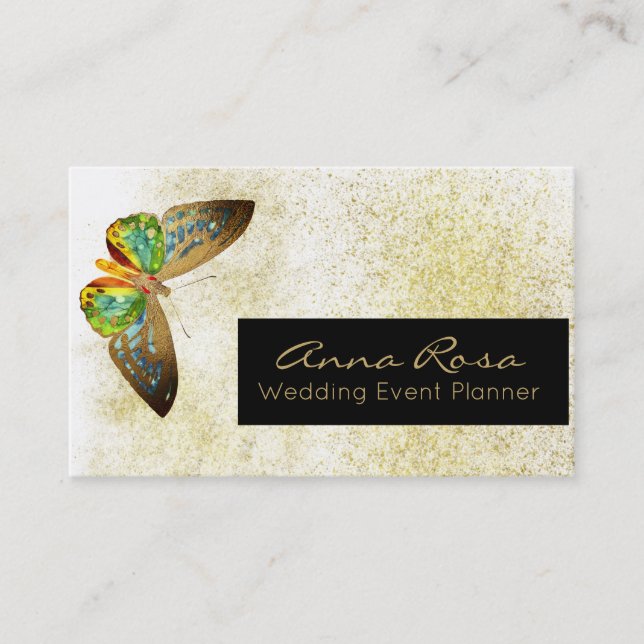 *~* Guld Glitter Gilded Watercolor Butterfly Visitkort (Framsida)