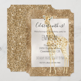 Guld Glitter Giraffe Animal Print Inbjudningar