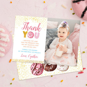Guld Glitter Girl Donut Birthday Photo Tack Kort