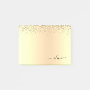 Guld Glitter Girly Luxury Modern Monogram Namn Post-it Block