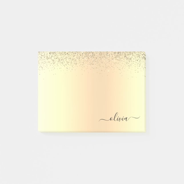 Guld Glitter Girly Luxury Modern Monogram Namn Post-it Block (Framsida)