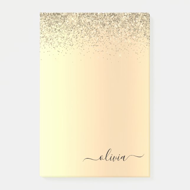 Guld Glitter Girly Luxury Modern Monogram Namn Post-it Block (Framsida)